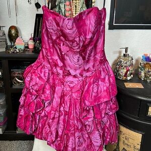 Vintage Hot Pink Betsey Johnson Strapless Corset Back Party Dress Size 10